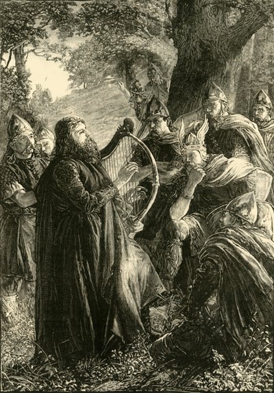 Alfred den store, forkledd som en Harper, Playing Before Guthrum, 878, 1890. av Unbekannt
