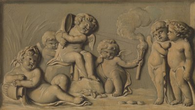 Amorini på spill en av et par, 1770-90. av Unbekannt