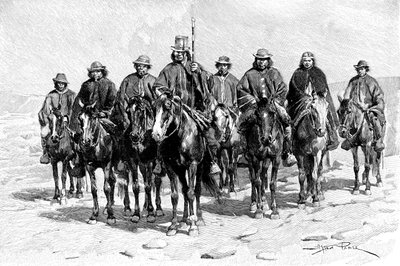 En araukansk Mapuche-sjef og hans stab, Chile, Argentina, 1895 av Unbekannt
