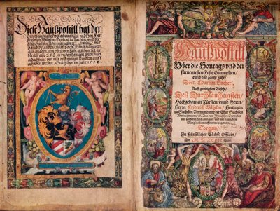 An Early Autograph Album: A Hauspostill fra verkene til Martin Luther, c1550 av Unbekannt