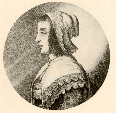 En engelsk kvinne i coif og tørkle trimmet med Vandyke blonder, 1640, 1937. av Unbekannt