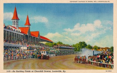 En spennende avslutning på Churchill Downs, Louisville, Ky, c1940 av Unbekannt