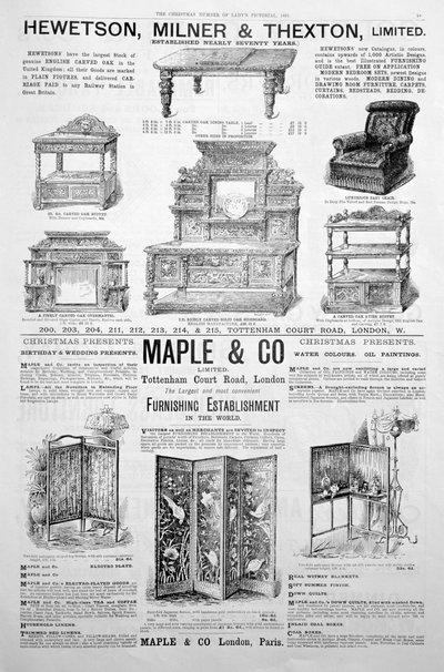 Eine Werbeseite in der Zeitschrift Ladys Pictorial zu Weihnachten 1891 von Unbekannt