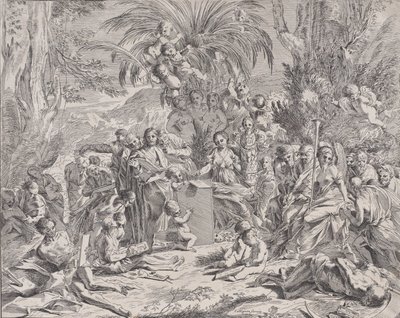En allegori over maleriet, som som barn i midten til venstre tegner på en tavle, surrou..., 1650-1700. av Unbekannt