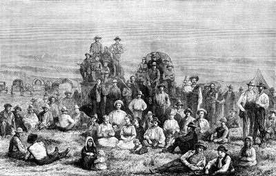 Et leir av mormonkonverterte i ørkenen, c1846 c1880 av Unbekannt