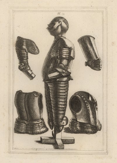 Eldgammel rustningdrakt for John de Courcy, Earl of Ulster 1, og pauldron, garde-messing, avant-messing eller vambrace of Duke of Monmouth 2 av Unbekannt