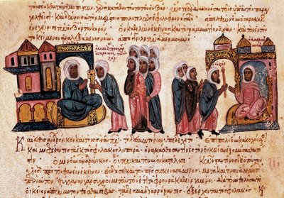 Andronic II Paleologus, med sønnen og fangene (bysantinsk miniatyr) av Unbekannt