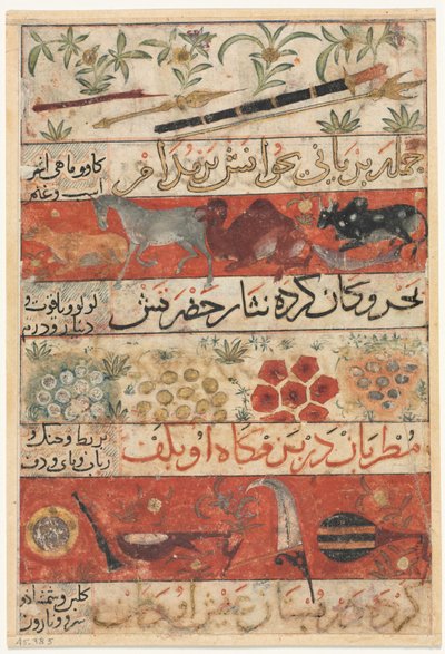 Dyr, edelstener, mynter og musikkinstrumenter recto..., ca. 1341. av Unbekannt