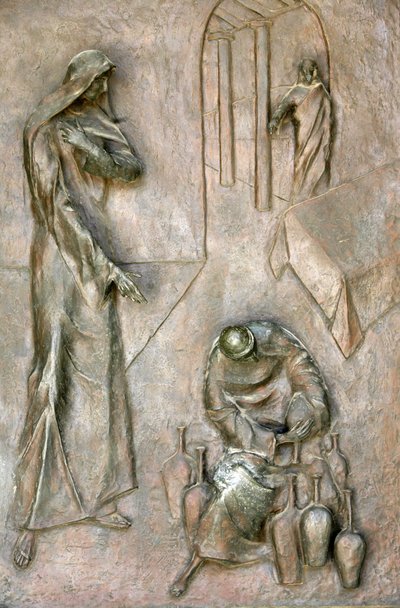 Bebudelsesbasilikadørskulptur: cana bryllupsmirakel, Nasaret, Israel av Unbekannt