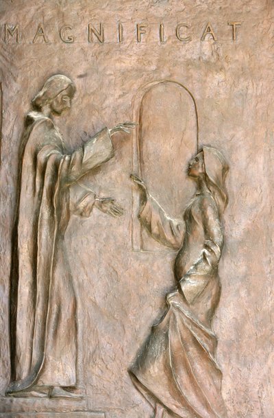 Bebudelsesbasilikadørskulptur: besøket (Mary og Elizabeth), Nasaret, Israel av Unbekannt