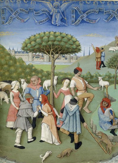 Bebudelse til gjeterne: countrydans. Fra Heures de Charles dAngoulême, ca. 1480. av Unbekannt