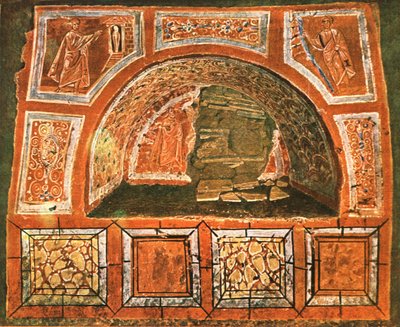 Arcosolium i katakomben i Domitilla på Via Ardeatina, Roma, Italia, 1928. av Unbekannt