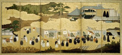 Ankomst av et portugisisk skip. Nanban-skjerm, ca. 1600 av Unbekannt