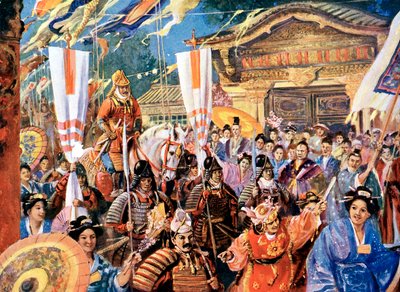 Kunstnerens inntrykk av Yorimoto, japansk kriger fra 1100-tallet, 1900-tallet av Unbekannt