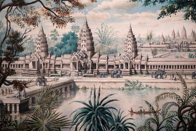Asian Civilizations Museum, Angkor, Utforsking av Kambodsjas hellige by, Utsikt over Angkor Wat, Trykk på en tegning av Jacques Guiaud etter en skisse av Henri Mouhot, Utsikt over Angkor Wat av Louis Delaporte rundt 1870-73, Singapore, 2018 (bilde) av Unbekannt