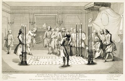 Forsamling av frimurere før innvielsen av en mester, c1733 av Unbekannt