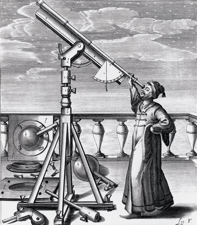 Astronomisk teleskop med observatør av Unbekannt