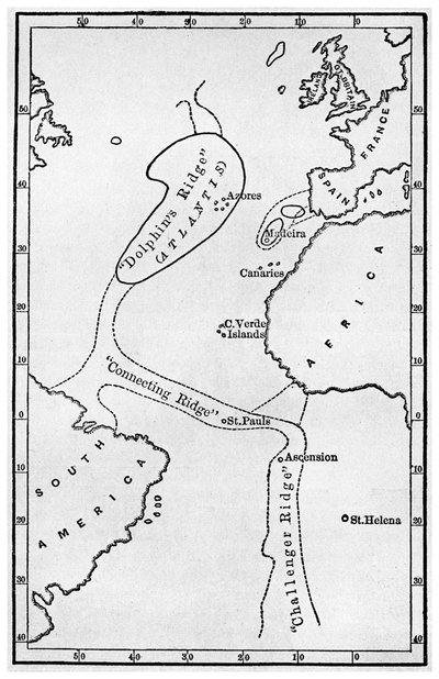 Atlantis: et kart som viser plasseringen av det mytiske kontinentet, c1882 1956 av Unbekannt