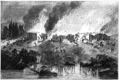 Angrep på Pequot-fortet, 1637 c1880 av Unbekannt