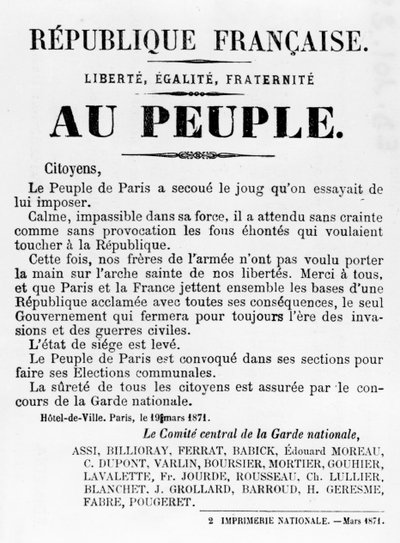 Au Peuple, fra franske politiske plakater fra Paris-kommunen, mai 1871 av Unbekannt