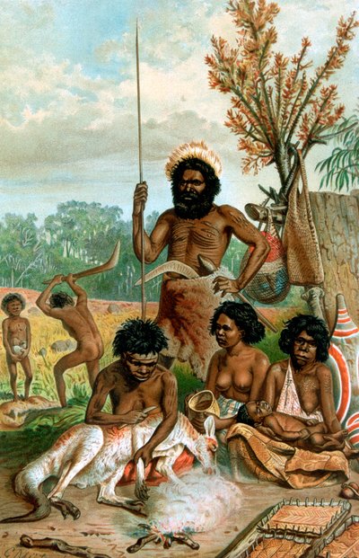 Australske aboriginer som slakter en kenguru, 1885-1888 av Unbekannt