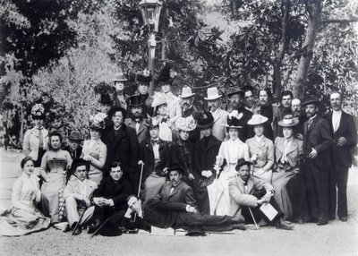 Forfatter Maxim Gorky og Anton Chekhov mellom skuespillerne ved Moskva kunstteater, 1900 av Unbekannt