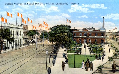 Avenida Saenz Pena og Plaza Casanave, Callao, Peru, ca 1900-tallet av Unbekannt