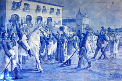 Azulejo-mosaikk som viser Cachoeira-folk som heier på prins Pedro, som førte Brasil til uavhengighet, Cachoeira, Brasil av Unbekannt
