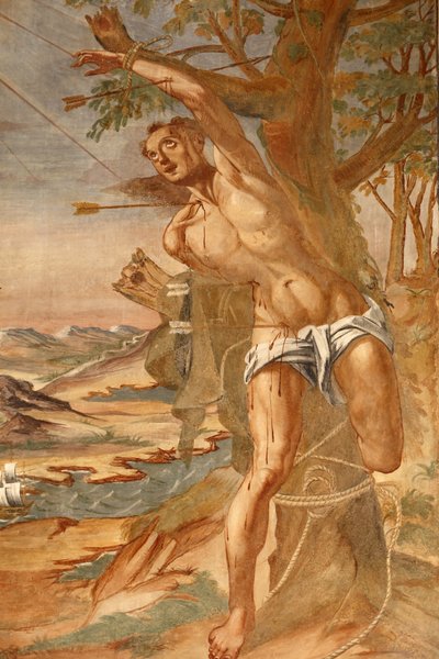 Basilica of Santa Caterina, Galatina, Apulia Fresco i klosteret Malt av BrJoseph av Gravina i 1696, Galatina, Italia av Unbekannt
