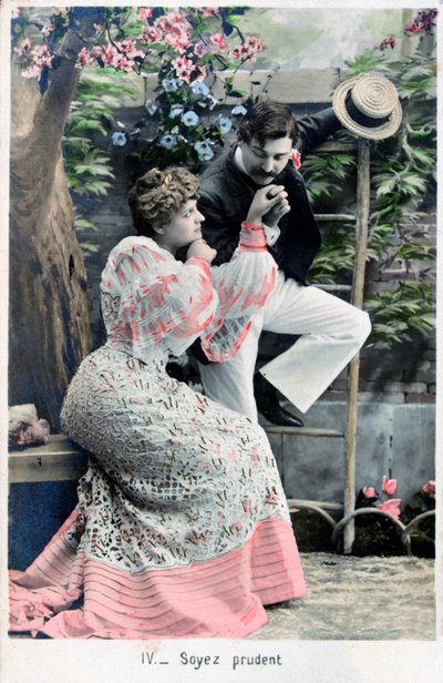 Vær forsiktig, vintage fransk postkort, c1900 av Unbekannt