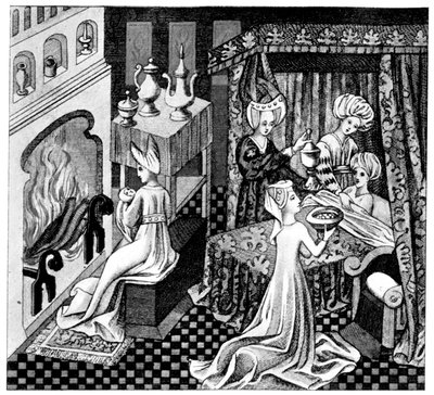 Soveromsscene, 1400-tallet, 1910 av Unbekannt