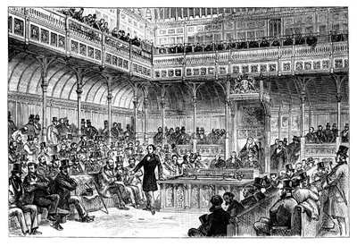 Benjamin Disraeli introduserte reformforslaget sitt i Underhuset, c1867 av Unbekannt