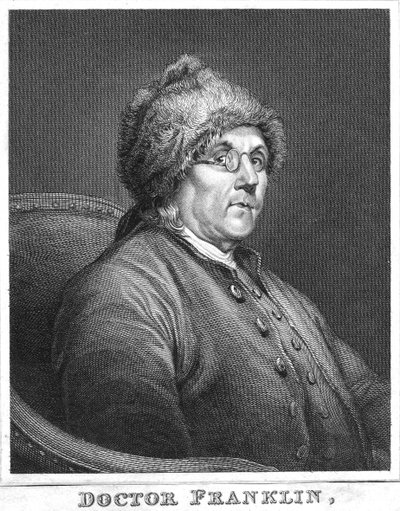 Benjamin Franklin, amerikansk vitenskapsmann, oppfinner og statsmann, sent på 1700-tallet av Unbekannt