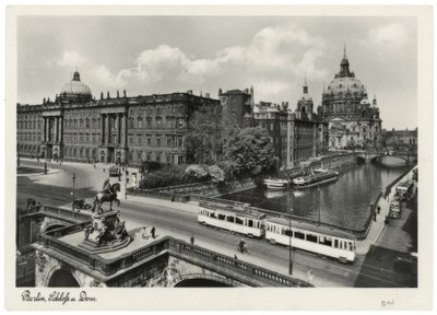 Berlin, bypalass med Kurfürstenbrücke og katedral / fotopostkort rundt 1937/38 av Unbekannt