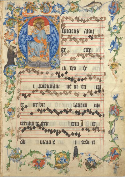 Bifolium med Kristus i Majestet i en initial A, fra et antifonarium, ca. 1405. av Unbekannt