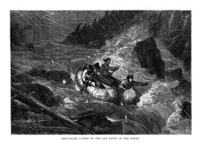 Bjørkebark-kanoer på Red River of the North, USA, 1877 av Unbekannt