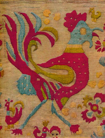 Fuglemotiv hane fra en brodert kappe av joniske øyer, c1640 av Unbekannt