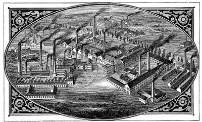 Fugleperspektiv av Krupps verk, Essen, Tyskland, 1876 av Unbekannt