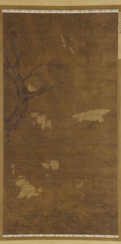 Fugler, piletre og blomster, Ming-dynastiet, 1400-1500-tallet. av Unbekannt