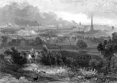 Birmingham sett fra sør og viser røykende skorsteiner, c1860 av Unbekannt