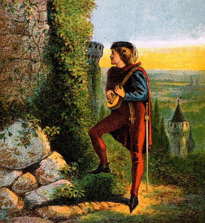 Blondel ved Richards fengsel, 1100-tallet, c1850 av Unbekannt