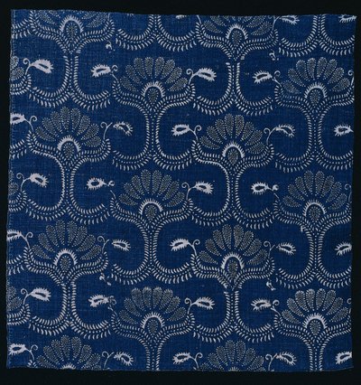 Blå Indigo Resist-trykk med stilisert bladdesign, 1790. av Unbekannt
