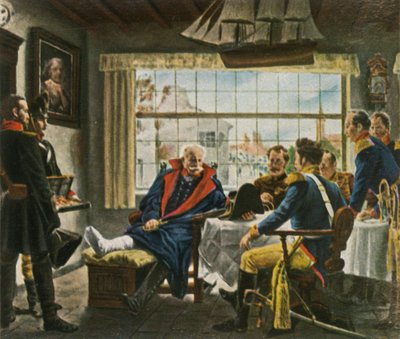 Blücher tar Napoleons medaljer og hatt i besittelse etter...Waterloo, 18. juni 1815, 1936. av Unbekannt