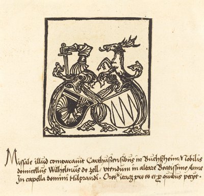 Bokplate av Wilhelm von Zell, i eller etter 1500. av Unbekannt