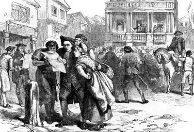 Bostonianere som leser frimerkeloven, 1765 c1880 av Unbekannt