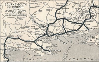 Bournemouth og District, viser Southern Railway-forbindelser, 1929 av Unbekannt