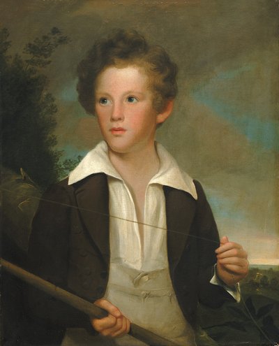 Gutt med fiskestang, ca. 1840. av Unbekannt