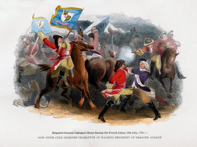 Brigadegeneral Cadogans Horse tvinger den franske linjen, 18. juli 1705 av Unbekannt