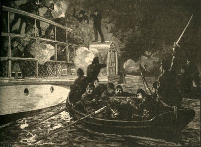 Britiske styrker fanget det kanadiske opprørsskipet Caroline ved Niagara-elven, 1837 c1890. av Unbekannt