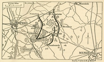 Britiske stillinger før det første slaget ved Ypres, første verdenskrig, 1914, c1920. av Unbekannt